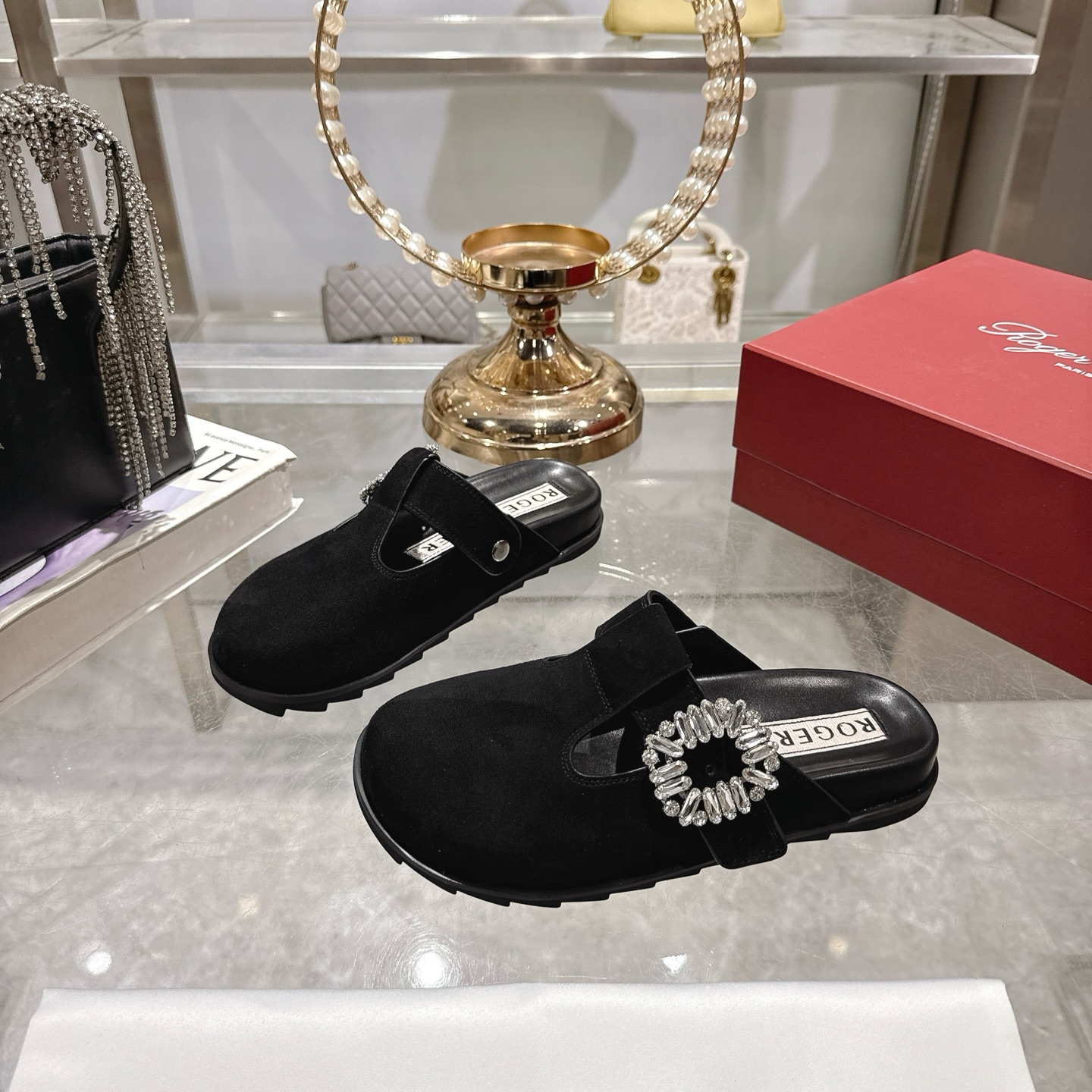 Roger Vivier Viv' Rangers Mules with Crystal Buckle in Black Suede 2 i1746703133242 2062 0 2