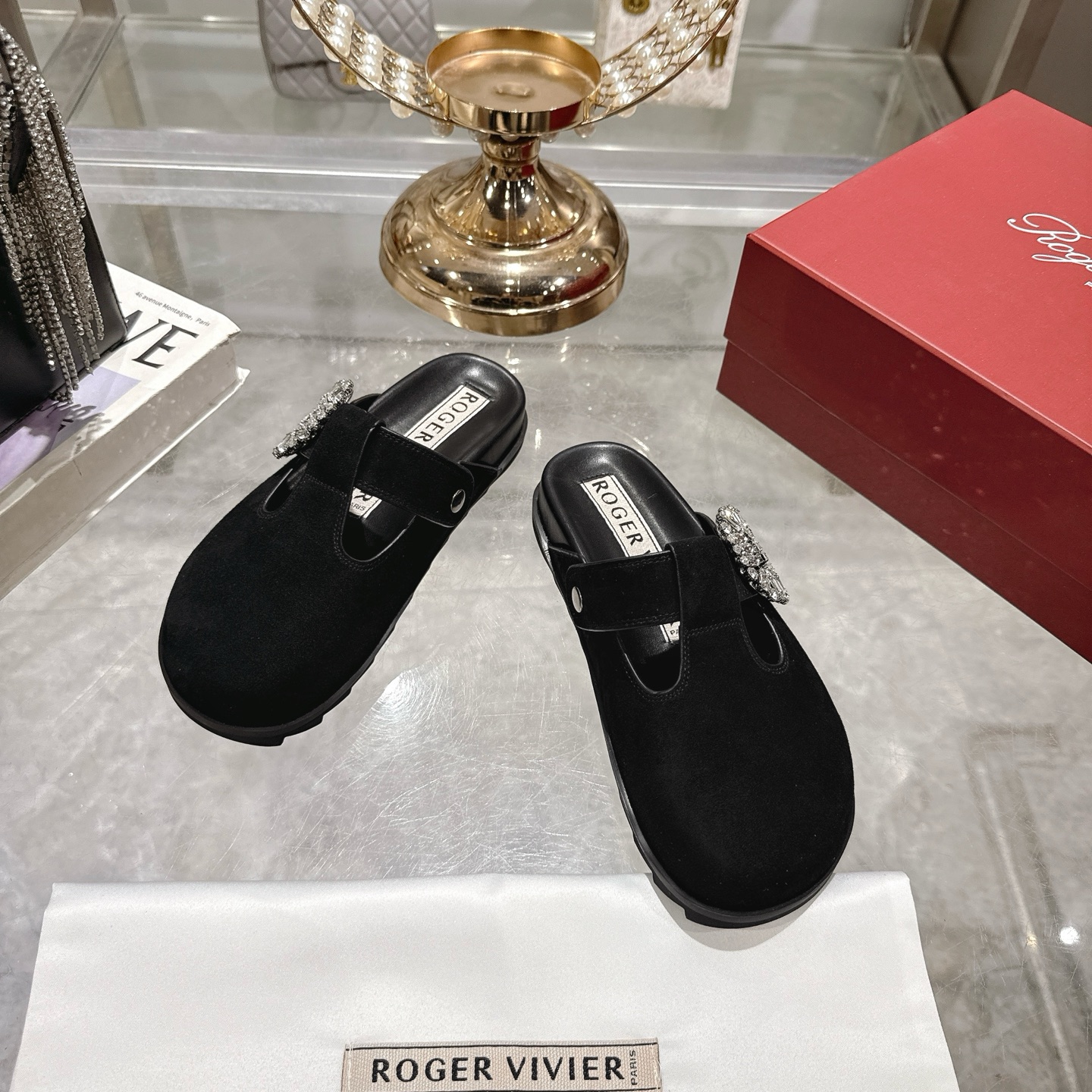 Roger Vivier Viv' Rangers Mules with Crystal Buckle in Black Suede 4 i1746703133248 5055 0 1