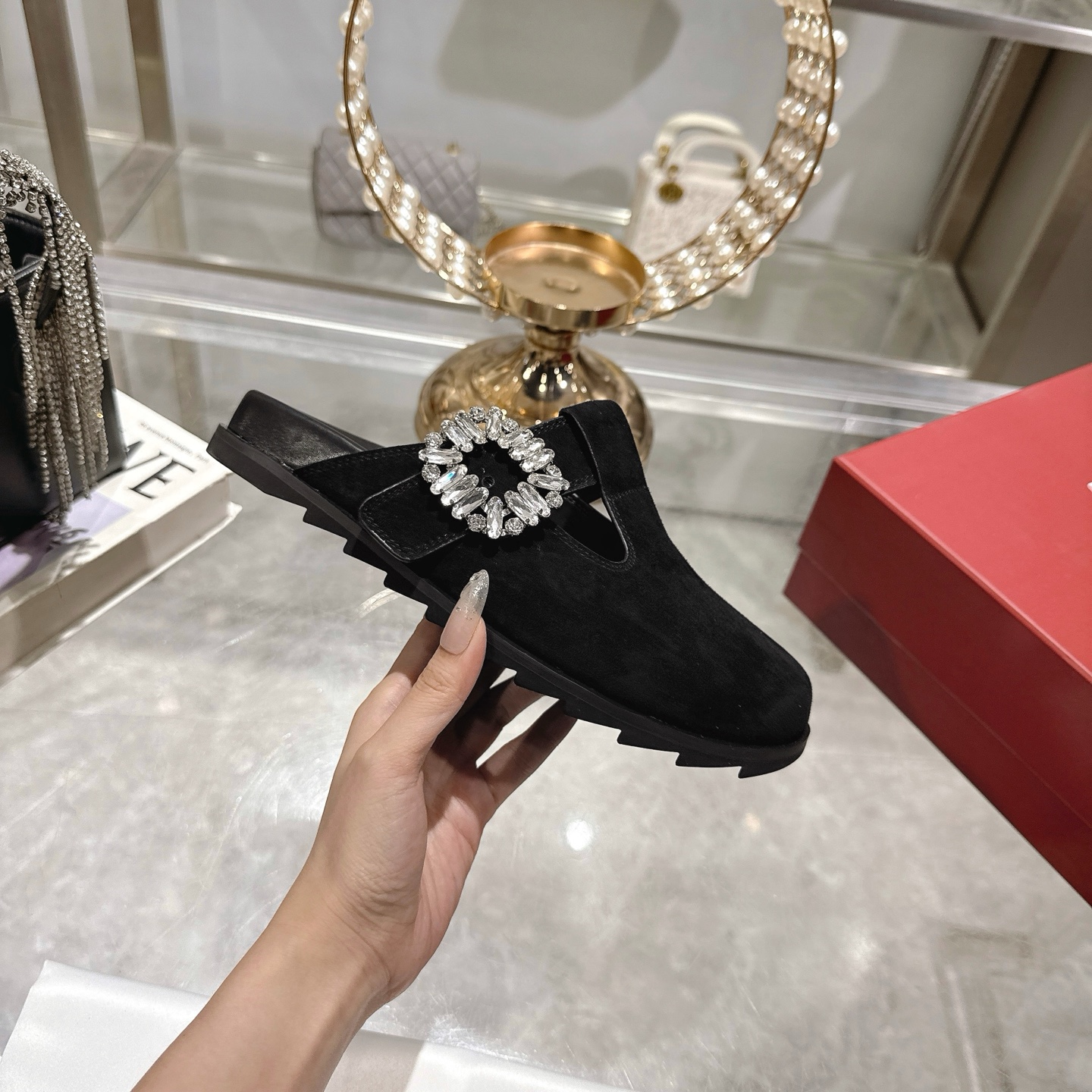 Roger Vivier Viv' Rangers Mules with Crystal Buckle in Black Suede 6 i1746703134544 8333 0 4