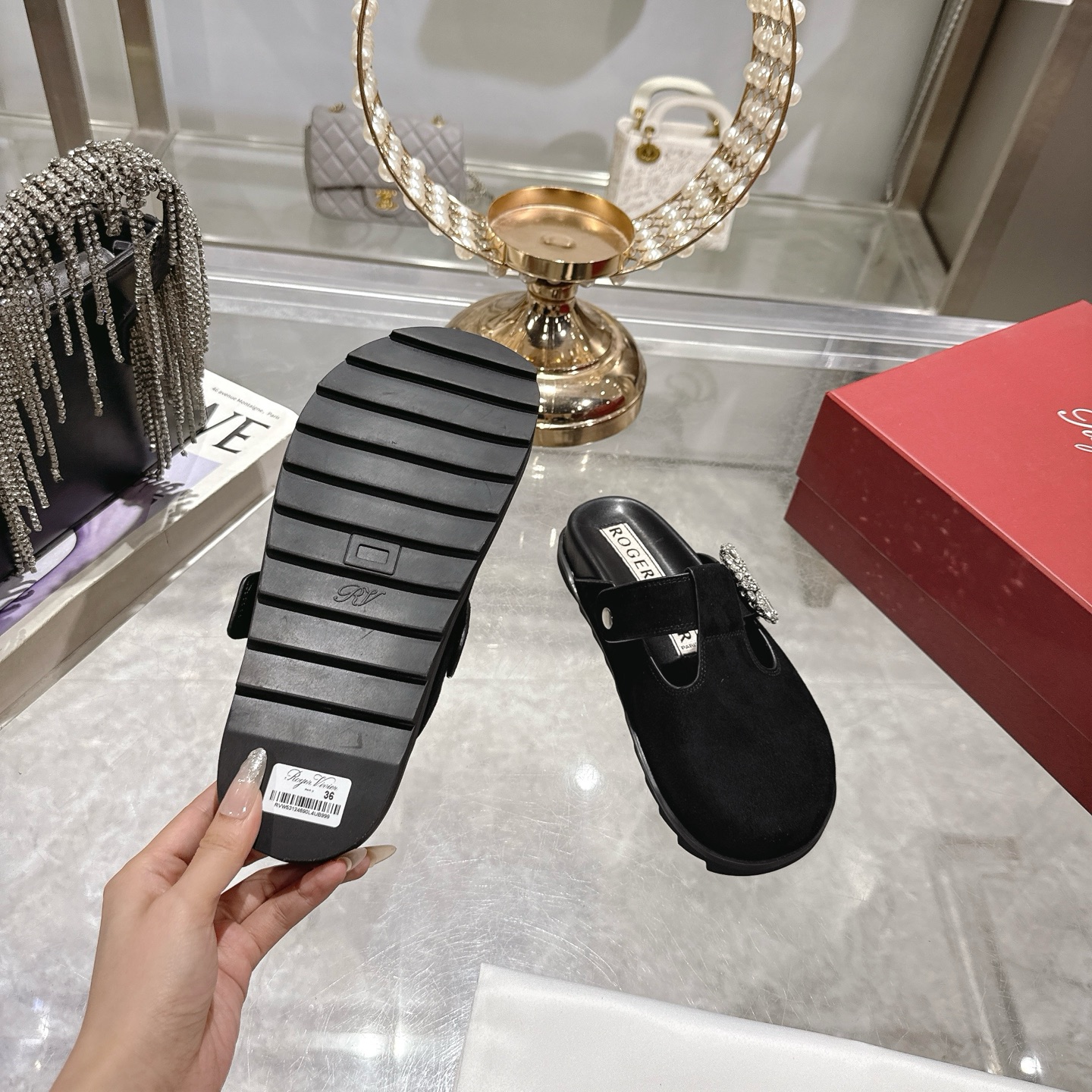 Roger Vivier Viv' Rangers Mules with Crystal Buckle in Black Suede 10 i1746703134572 9834 0 8