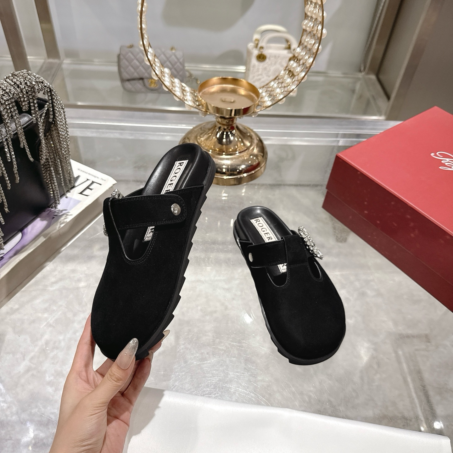 Roger Vivier Viv' Rangers Mules with Crystal Buckle in Black Suede 5 i1746703134575 3198 0 3