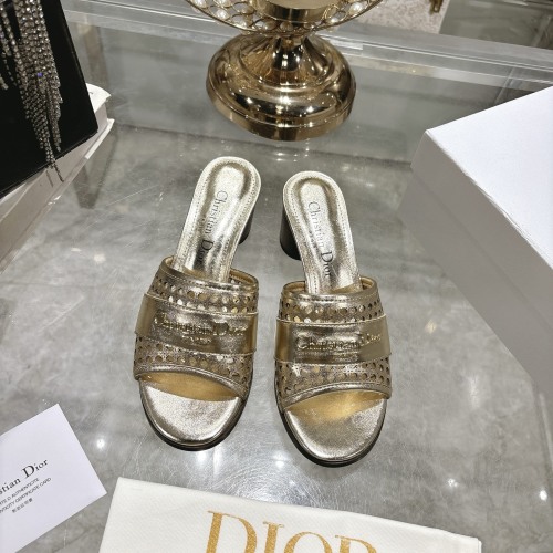 Dior D-Lane Gold Leather Heeled Mules with Openwork Cannage 1 Dior D-Lane Gold Leather Heeled Mules with Openwork Cannage