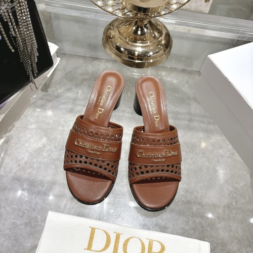 Dior D-Lane Leather Mules with Cannage Motif and Round Heel, Brown, 5.5cm Heel 1 Dior D-Lane Leather Mules with Cannage Motif and Round Heel, Brown, 5.5cm Heel