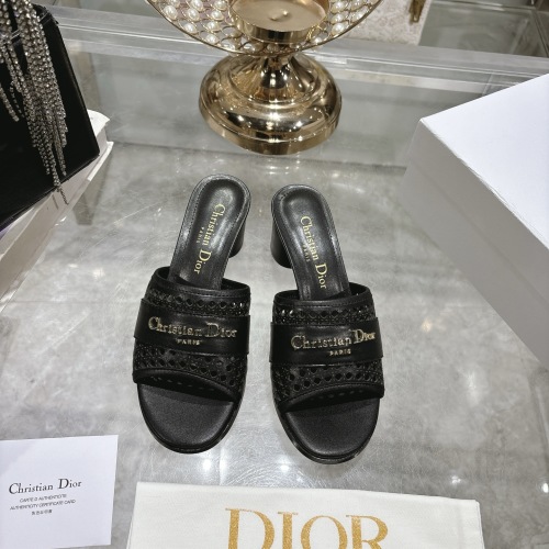 Dior D-Lane Black Leather Heeled Sandals with Cannage Motif