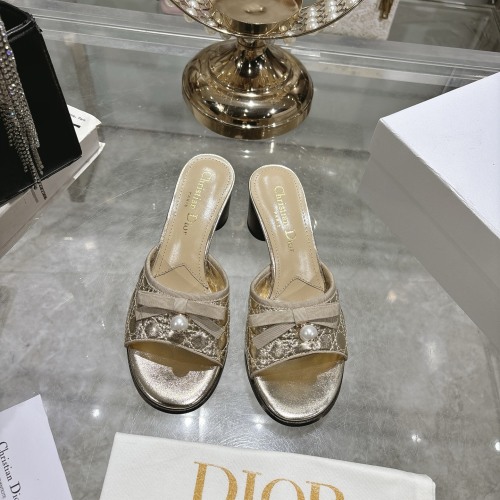 Dior D-Lane Open-Toe Mules with Bow and Pearl Embellishments, Gold 1 Dior D-Lane Open-Toe Mules with Bow and Pearl Embellishments, Gold