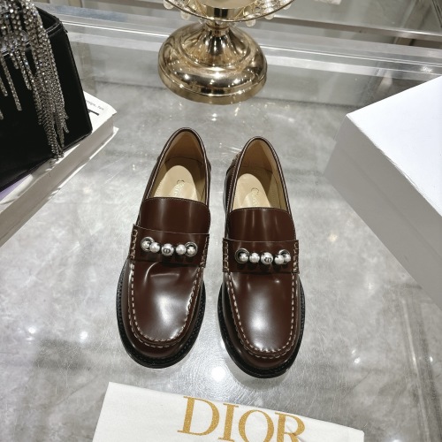 Miss Dior Street Loafers - Brown Leather with Pearl Embellishments 1 Miss Dior Street Loafers - Brown Leather with Pearl Embellishments