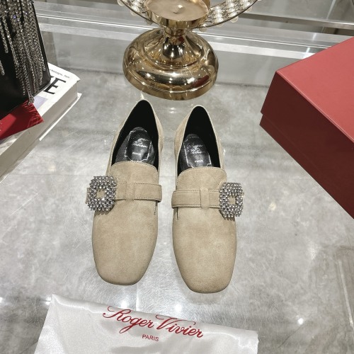 Roger Vivier Women's Beige Suede Crystal Buckle Mary Jane Loafers 1 Roger Vivier Women's Beige Suede Crystal Buckle Mary Jane Loafers