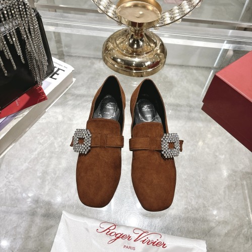 Roger Vivier Women's Brown Suede Crystal Buckle Mary Jane Loafers