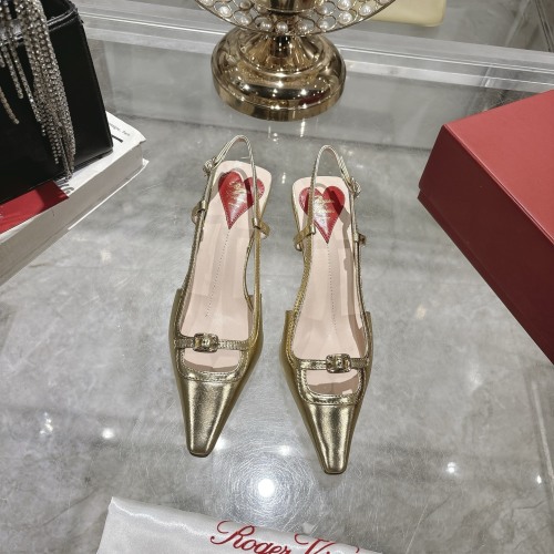 Roger Vivier Women's Gold Leather Pointed Toe Slingback Heels, Size 35-39 1 Roger Vivier Women's Gold Leather Pointed Toe Slingback Heels, Size 35-39
