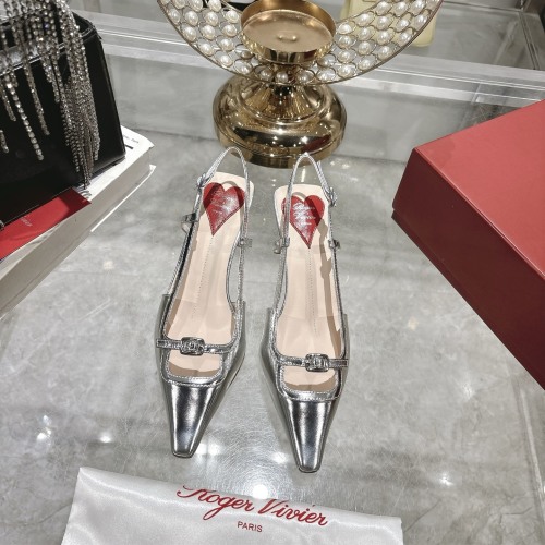 Roger Vivier Slingback Heels: Metallic Leather, Heart Detail, Mini Buckle