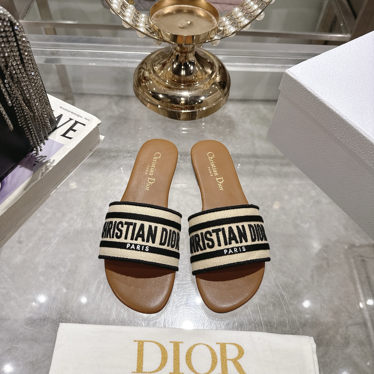 Dior Women's D-Way Sandal in Embroidered Cotton - Elegant Summer Slides