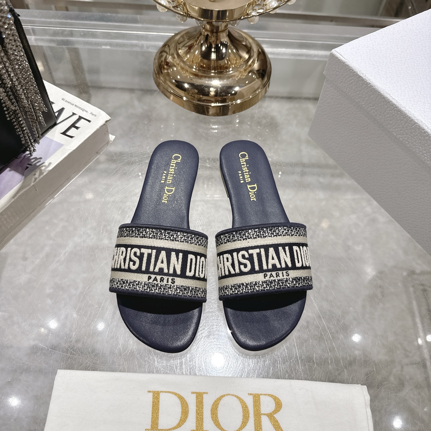 Dior D-Way Slide Sandal - Elegant Embroidered Cotton - Perfect Summer Slides
