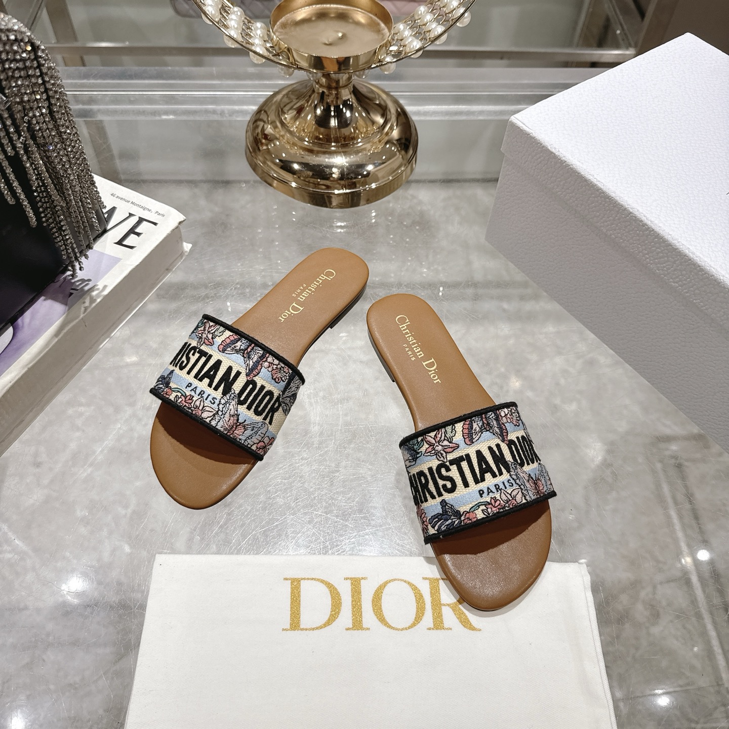 Dior Embroidered Cotton Flat Slides Sandals | Elegant & Comfortable Summer Shoes
