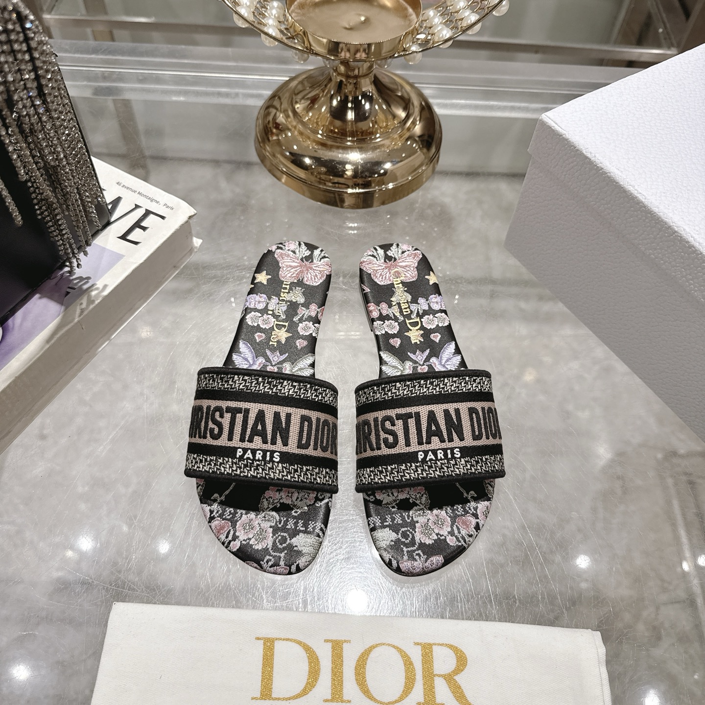 Dior D-Way Sandal: Embroidered Cotton, CD Logo, and Leather Sole