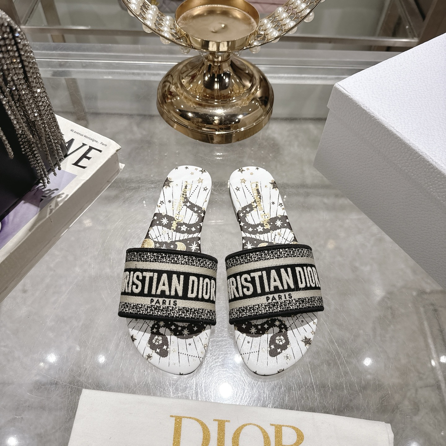 Dior D-Way Sandal: Embroidered Cotton, Comfortable Flat Slide