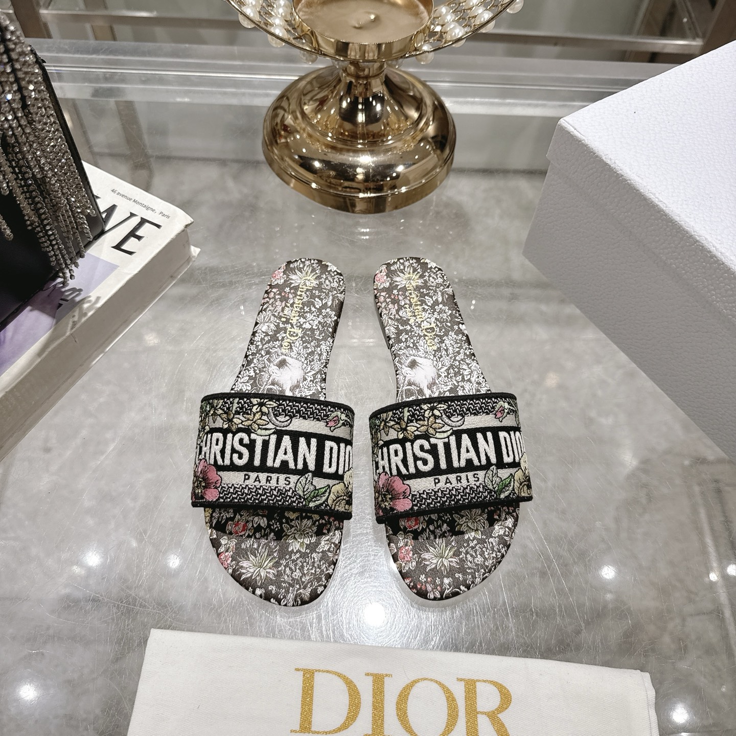 Dior D-Way Sandal: Elegant Floral Slides with Signature CD Logo