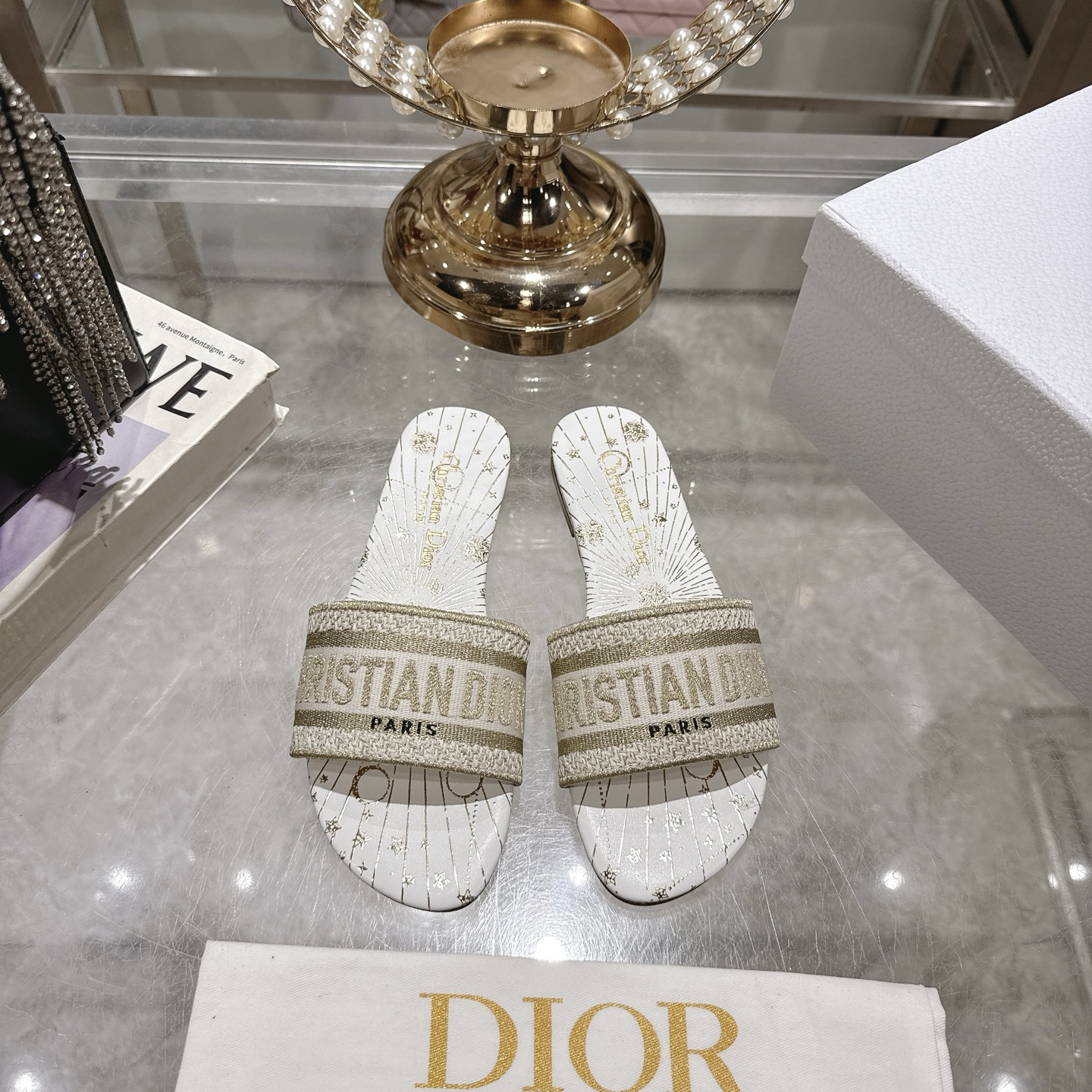 Christian Dior D-way Sandal Cotton Embroidery White