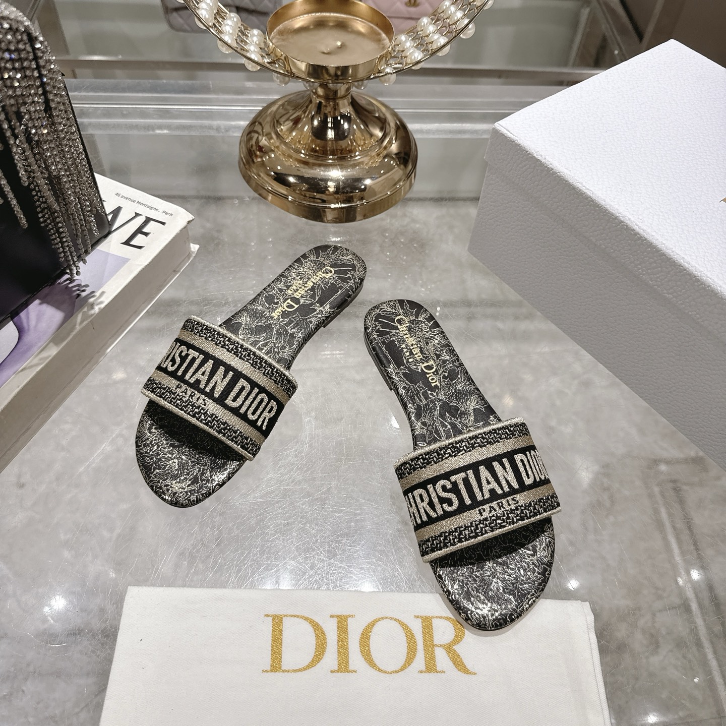 Dior D-Way Sandal: Elegant Embroidered Cotton, Leather Sole, and Iconic Design