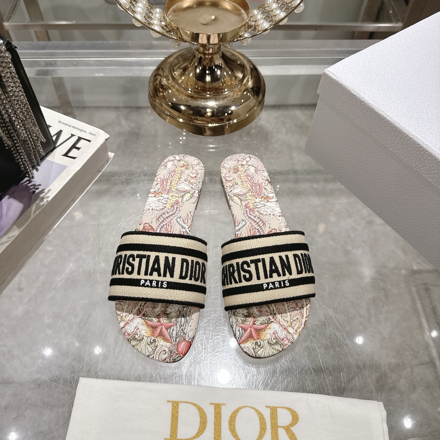 Dior D-Way Sandal: Embroidered Cotton, Leather Sole, Summer Ready Slides