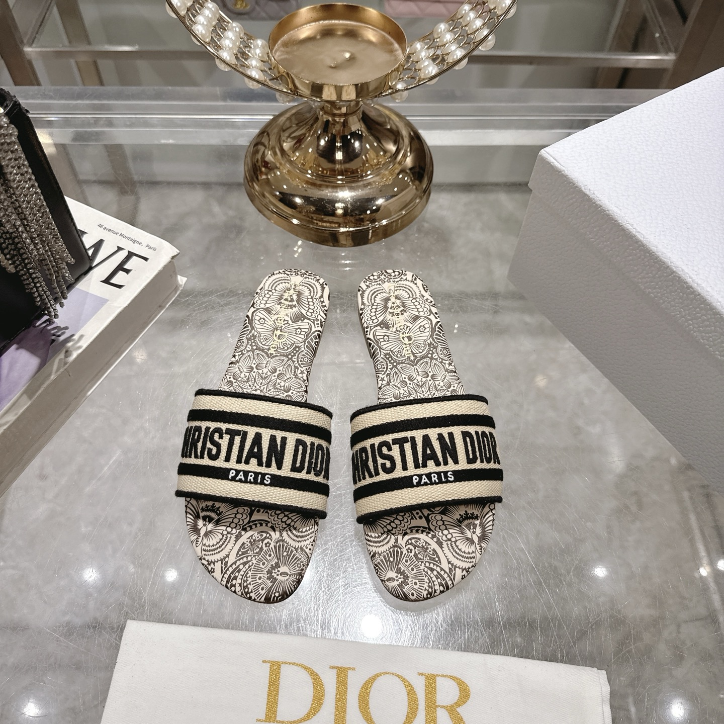 Dior D-Way Embroidered Cotton Slides, Women's Designer Summer Sandals