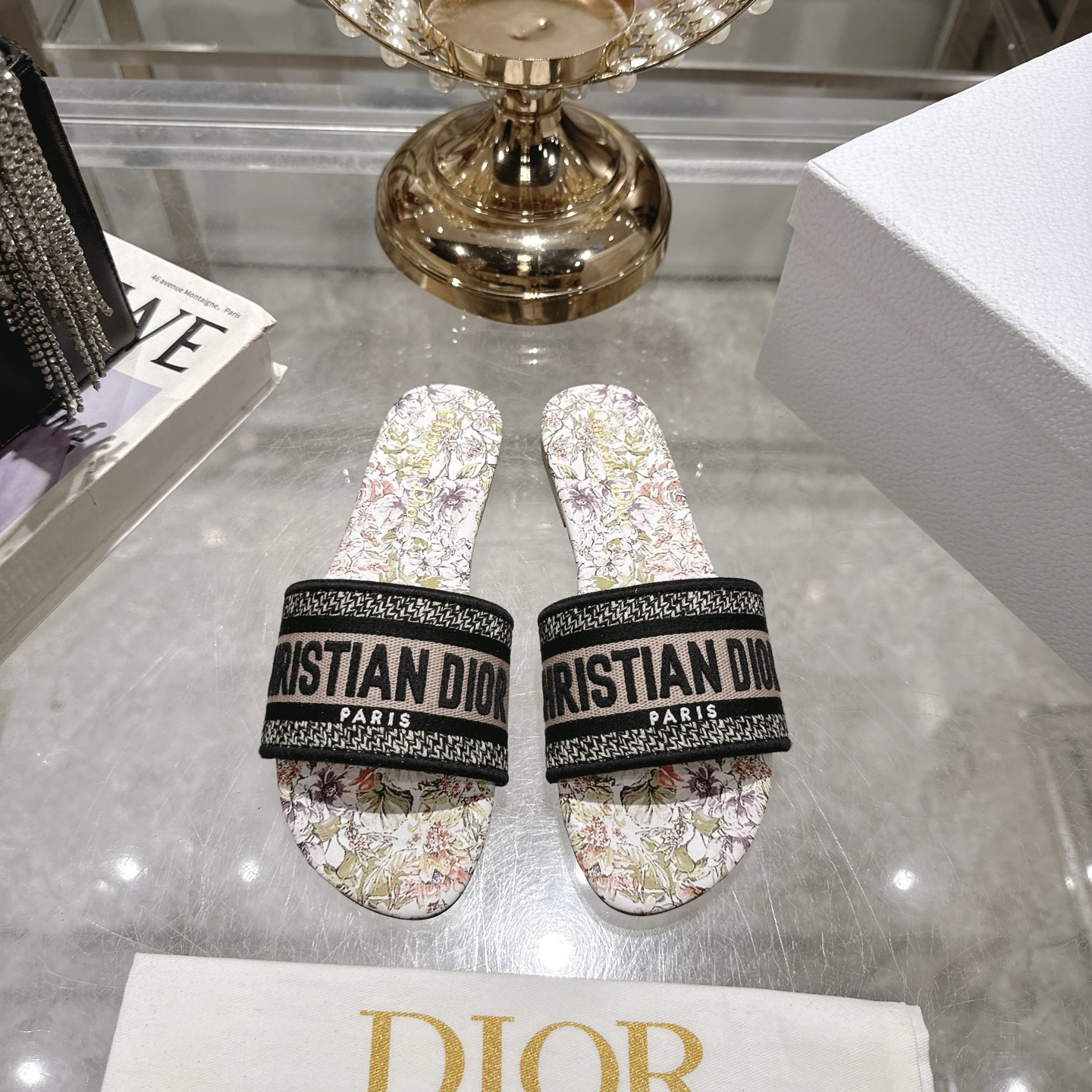 Dior Spring/Summer 2025 Floral Embroidered Logo Slide Sandals