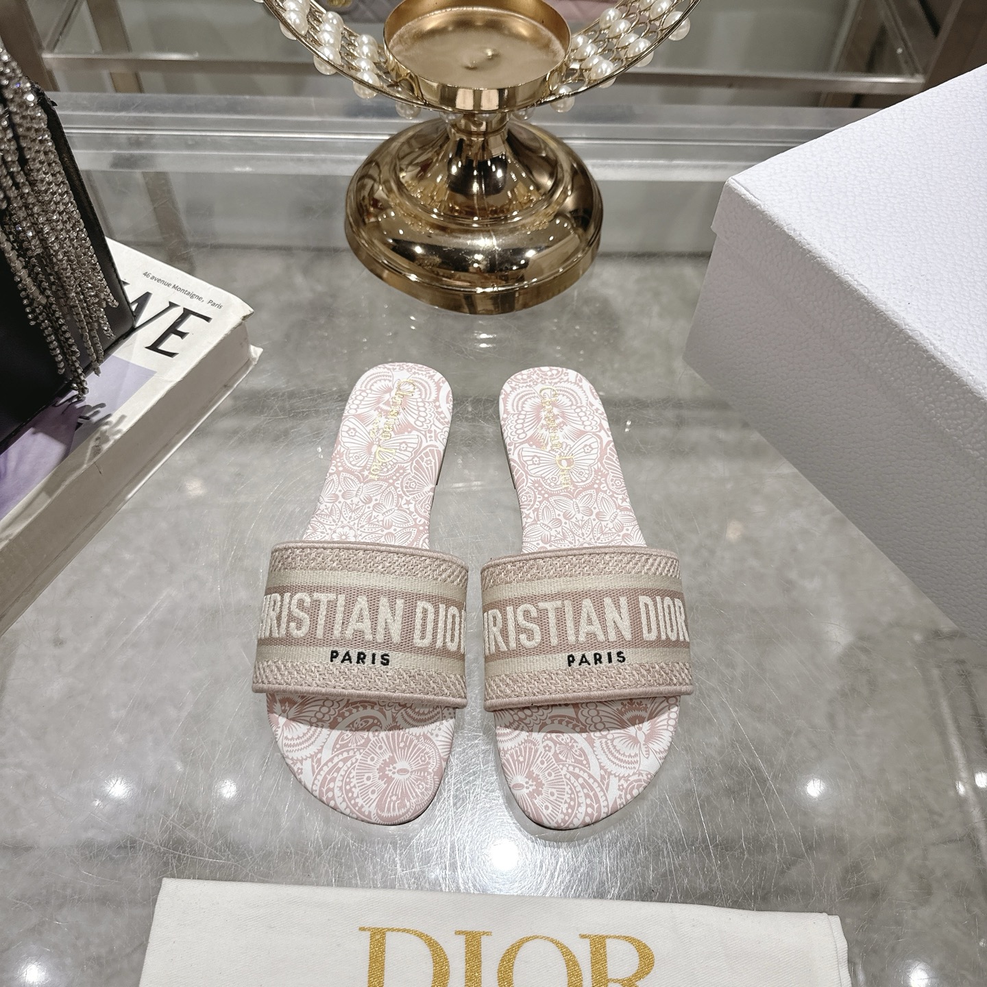 Dior D-Way Sandal: Embroidered Cotton, Leather Sole, and Comfortable Flat Design