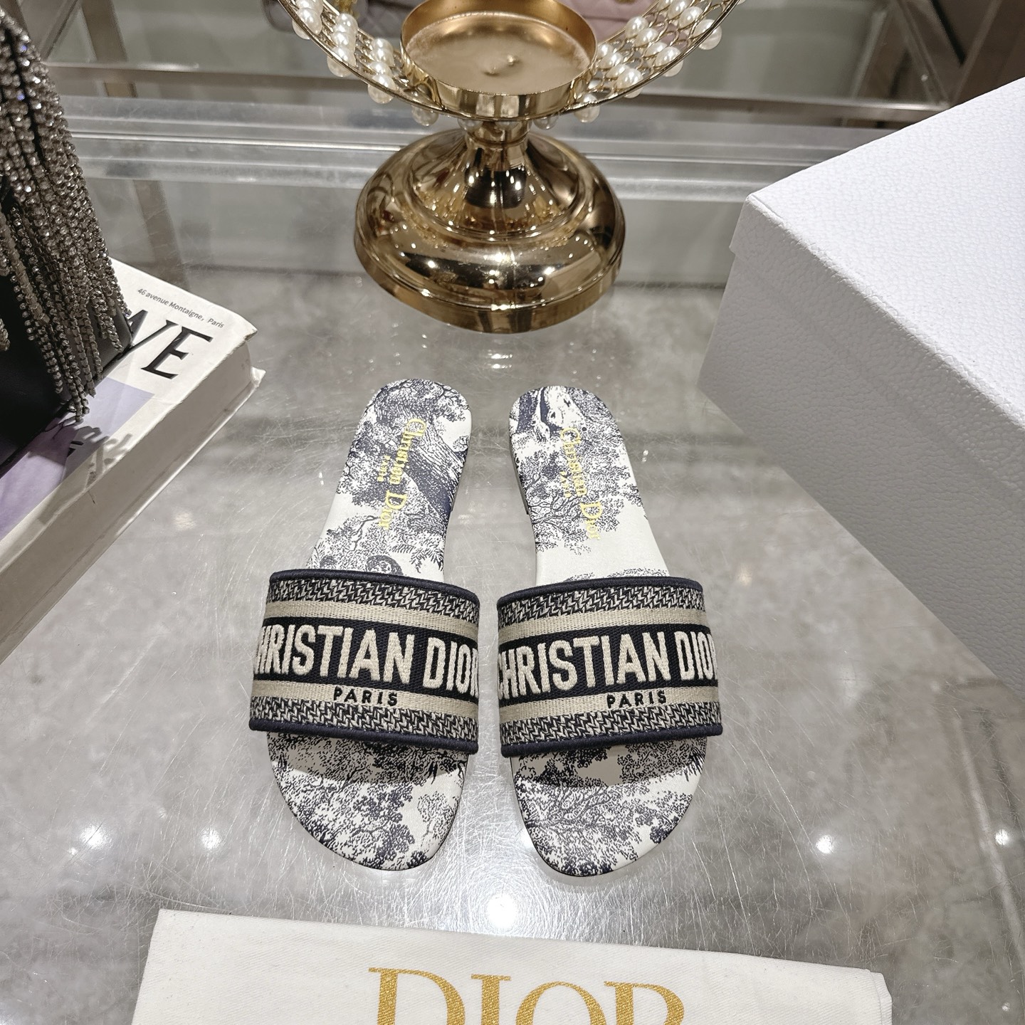 Dior D-Way Embroidered Cotton Slides | Flat Summer Sandals