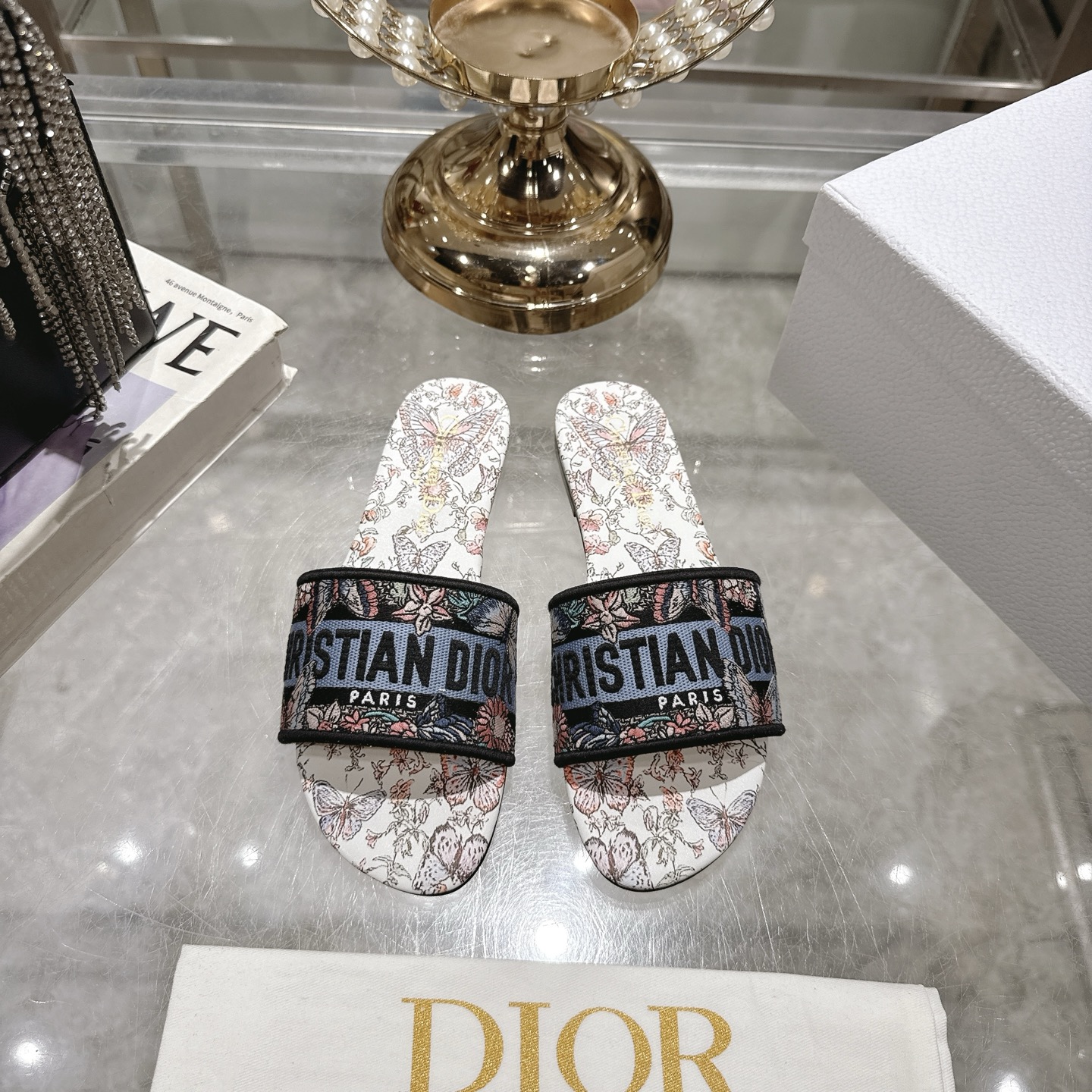 Dior D-Way Sandal: Embroidered Cotton, Leather Sole, Comfortable and Stylish
