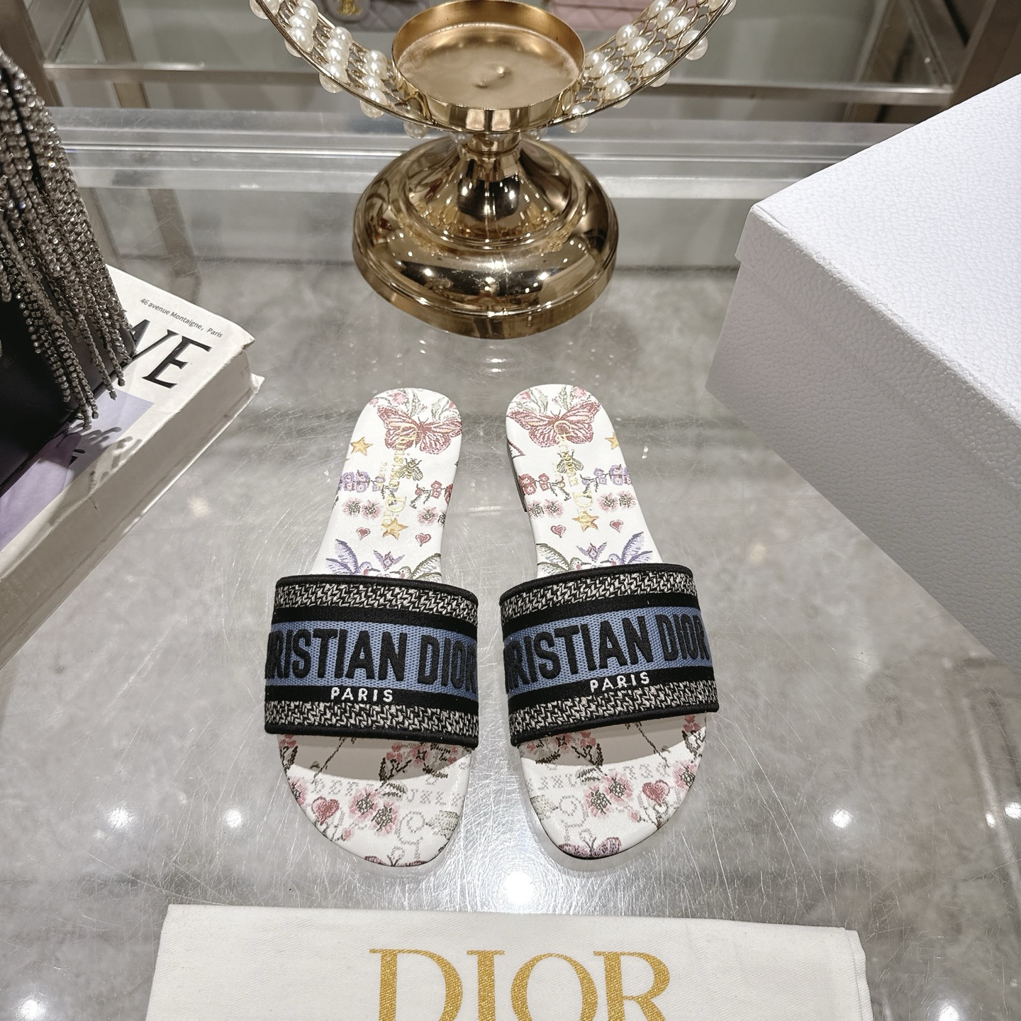 Dior D-Way Floral Print Cotton Slides Sandals | Women's Comfort Summer Flats