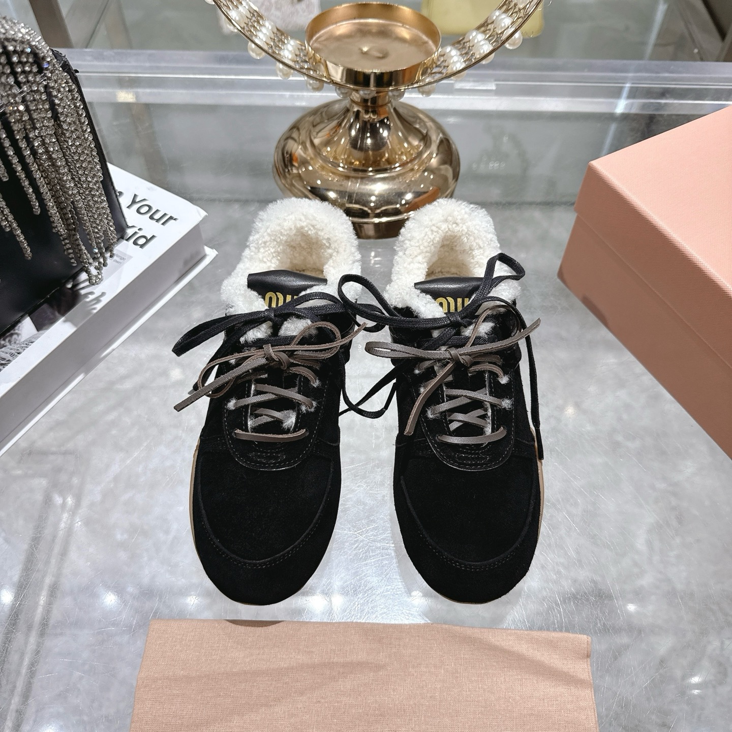 Miu Miu 25ss Lace-Up Sneakers - Casual & Sporty, Suede & Wool Comfort