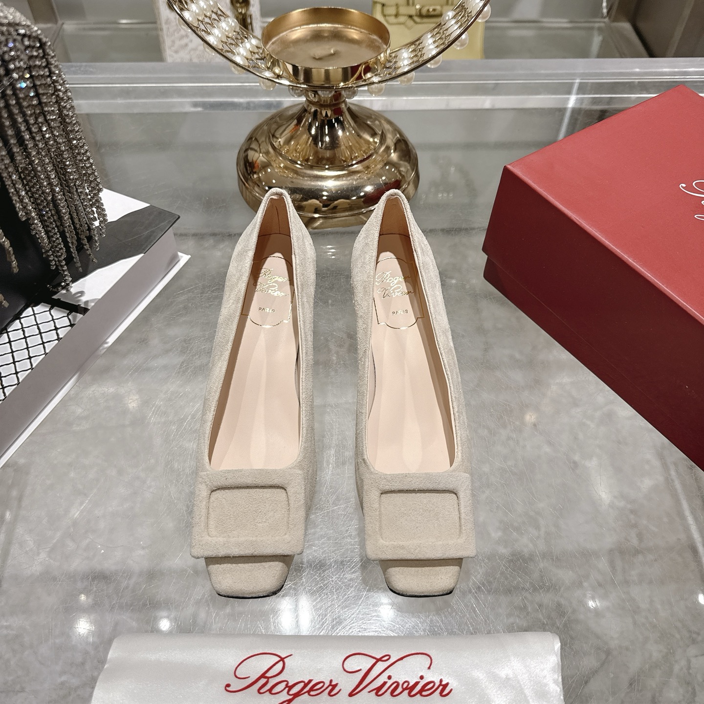 Roger Vivier Women's Belle Vivier Suede Pumps Classic Square Buckle Shoes