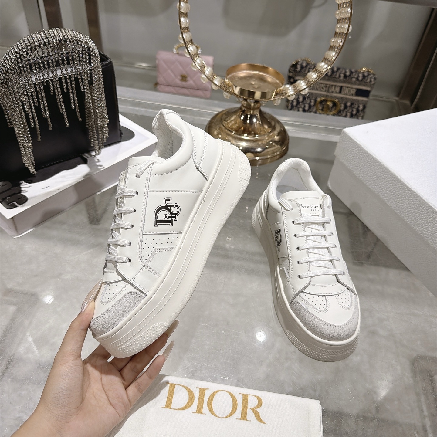 Dior White Platform Crest Low Top Sneaker