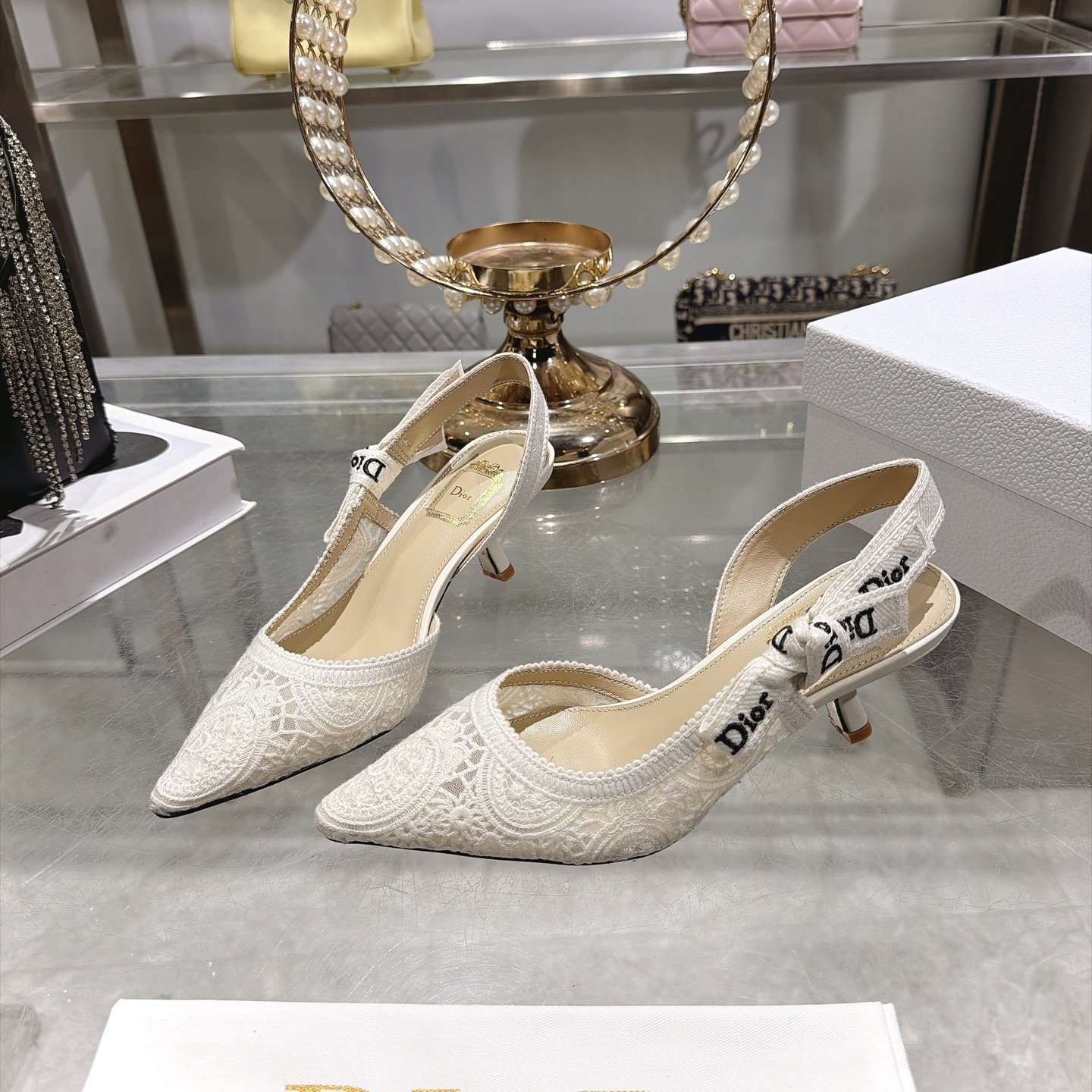 Cream Pointed Toe Slingback Pumps