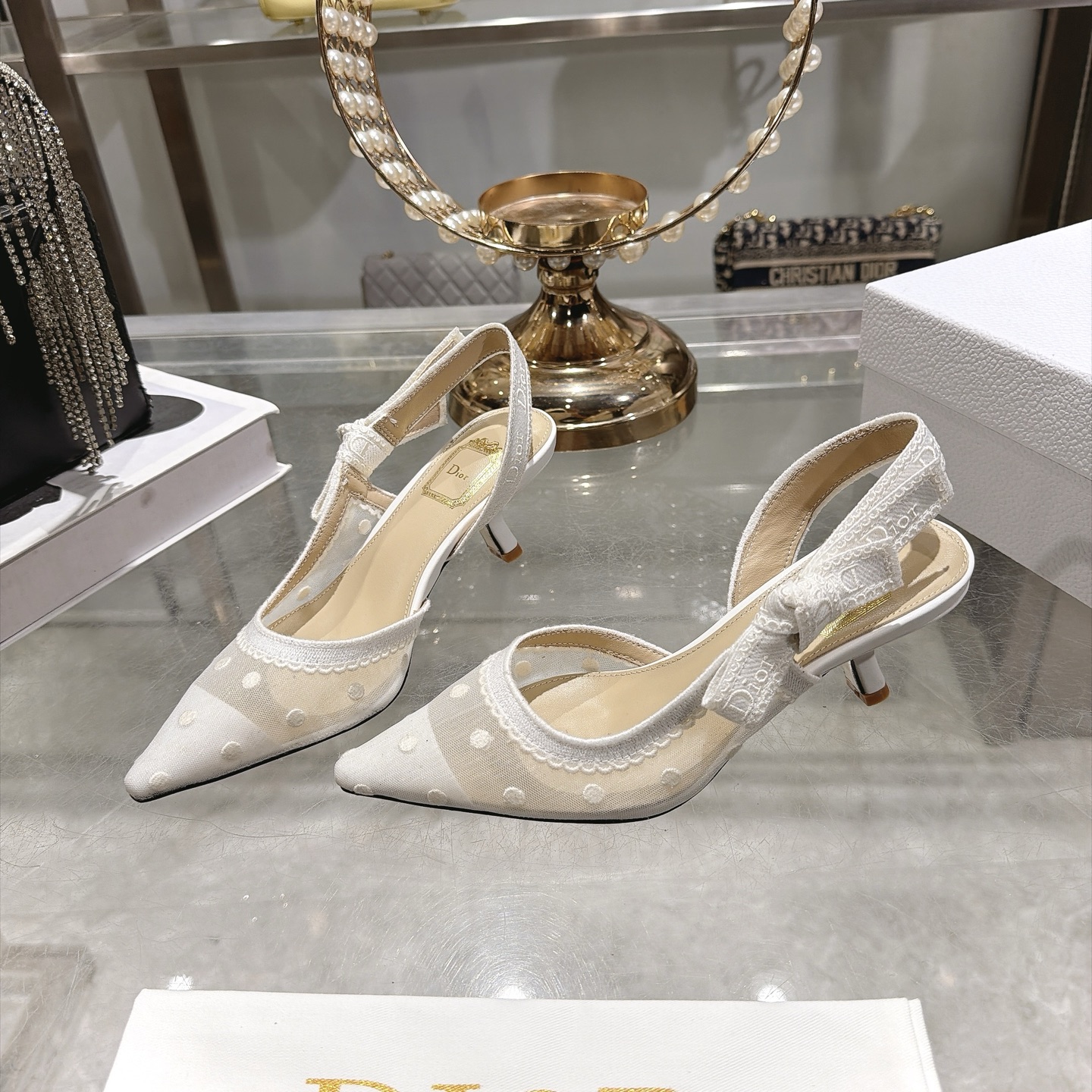 Cream Pointed Toe Slingback Pumps