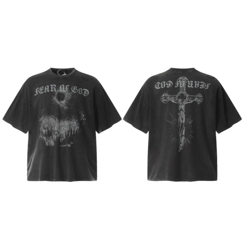 Fear of God Vintage Wash Black Cross Print Short Sleeve Tee - FG035 1 Fear of God Vintage Wash Black Cross Print Short Sleeve Tee - FG035