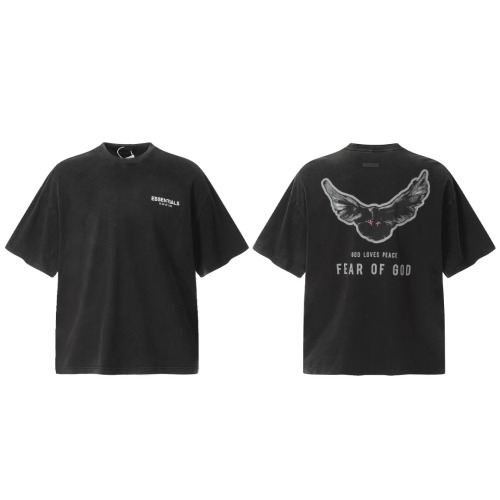 Fear of God Essentials Duif Vintage T-shirt - Gewassen Zwart, Casual Pasvorm 1 Fear of God Essentials Duif Vintage T-shirt - Gewassen Zwart, Casual Pasvorm