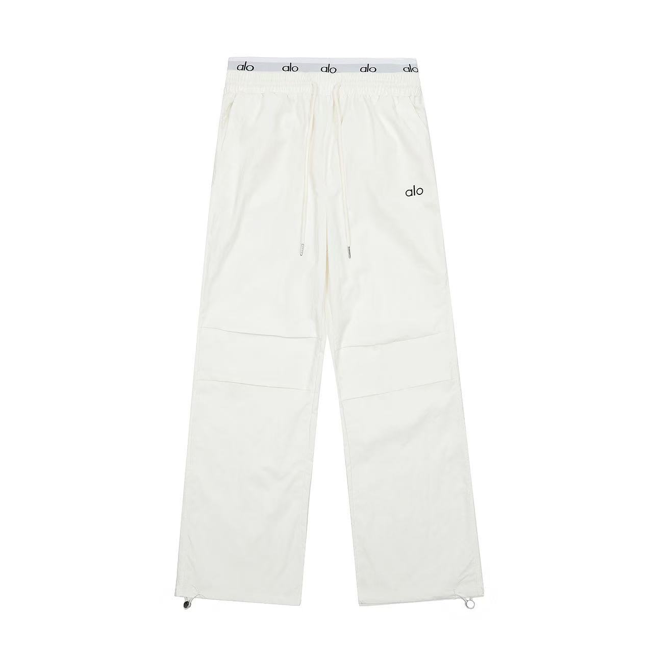 P98💰
alo2025美式复古字母提花双腰头休闲长裤宽松显瘦百搭运动裤  
款号：AL806 
码数：S M L 
颜色：白色 藏青色 黑色