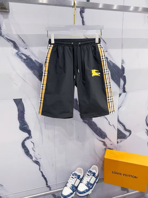 Burberry Men's Black Shorts with Checkered Side Stripe and Logo 1 Burberry Men's Black Shorts with Checkered Side Stripe and Logo