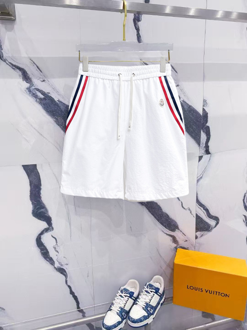 Moncler Men's White Cotton Blend Shorts with Striped Trim