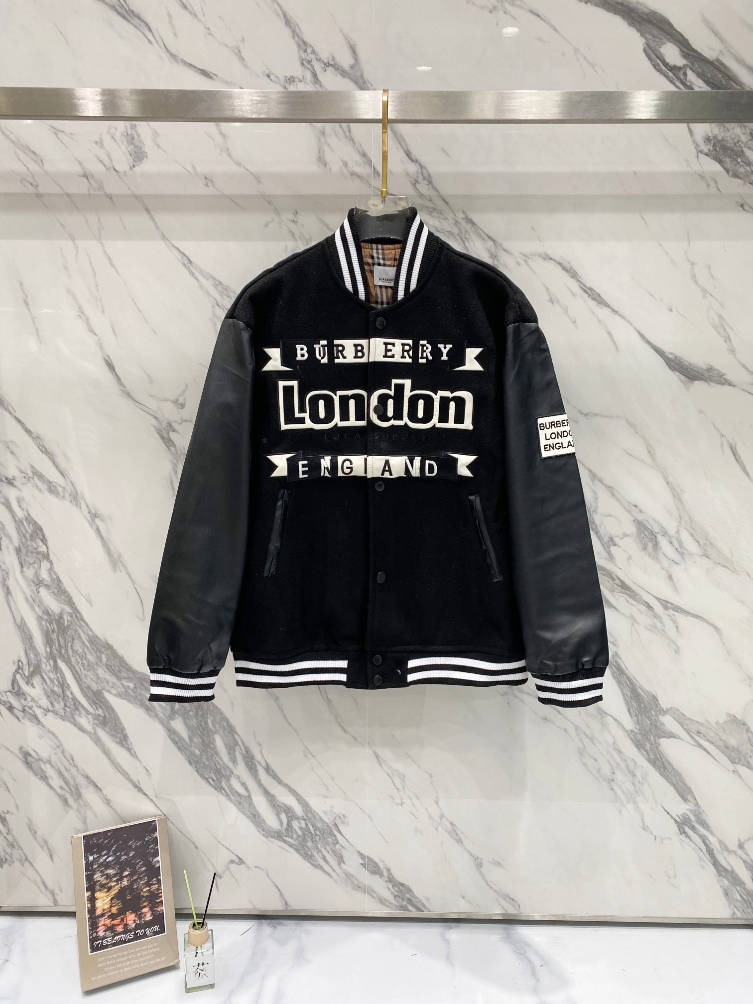 Burberry London Embroidered Varsity Jacket Wool-Blend Outerwear For Men