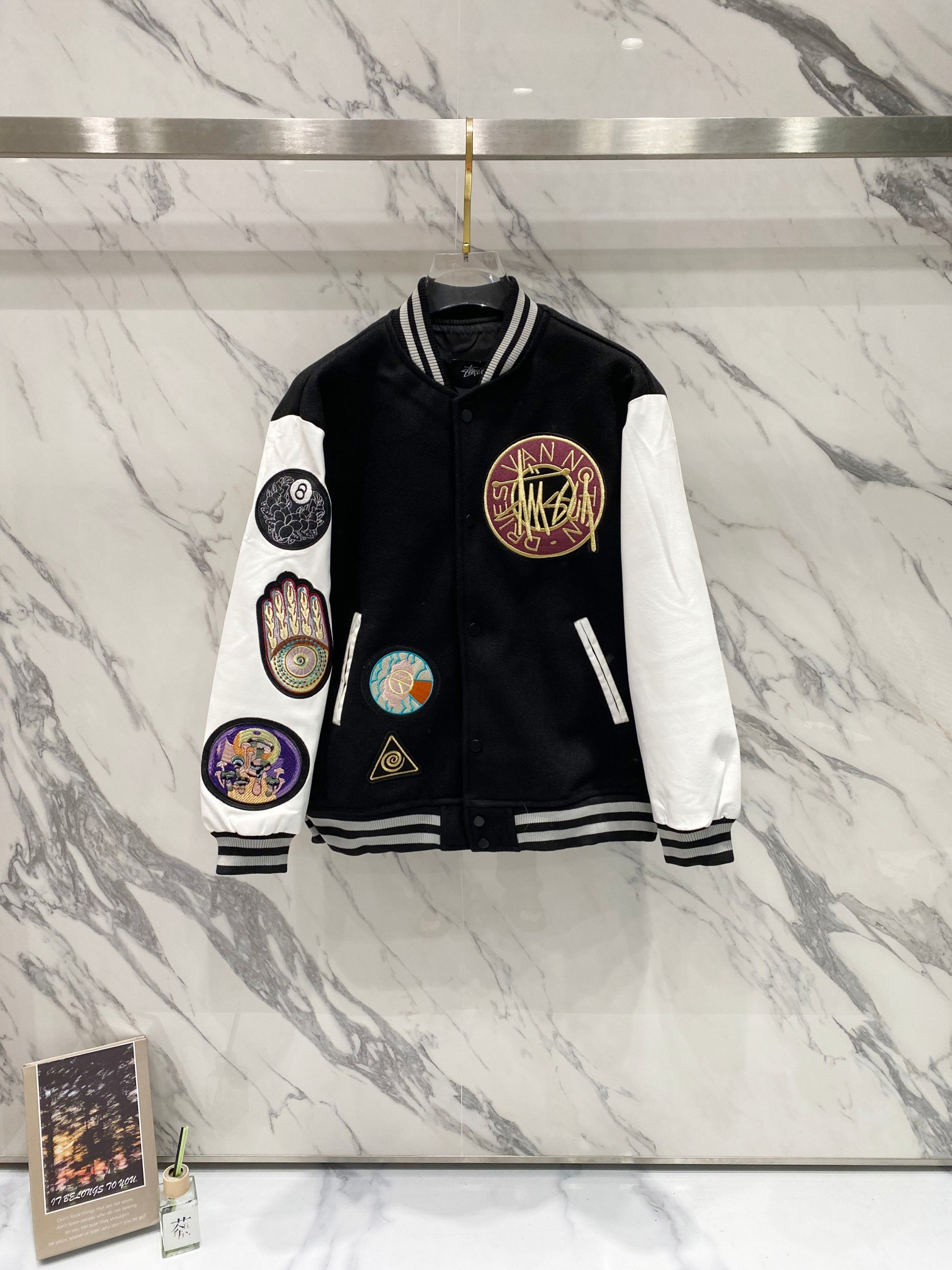 Stussy Dries Van Noten Varsity Jacket - Embroidered Patches, Leather Sleeves