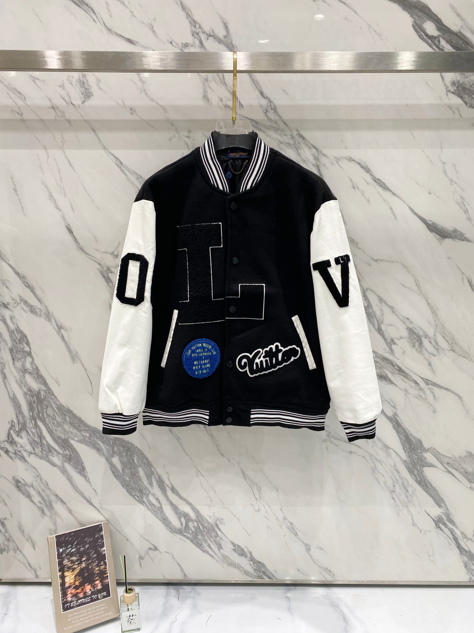 Louis Vuitton 2022 Runway Varsity Jacket Wool Blend Embroidered Letter Patches
