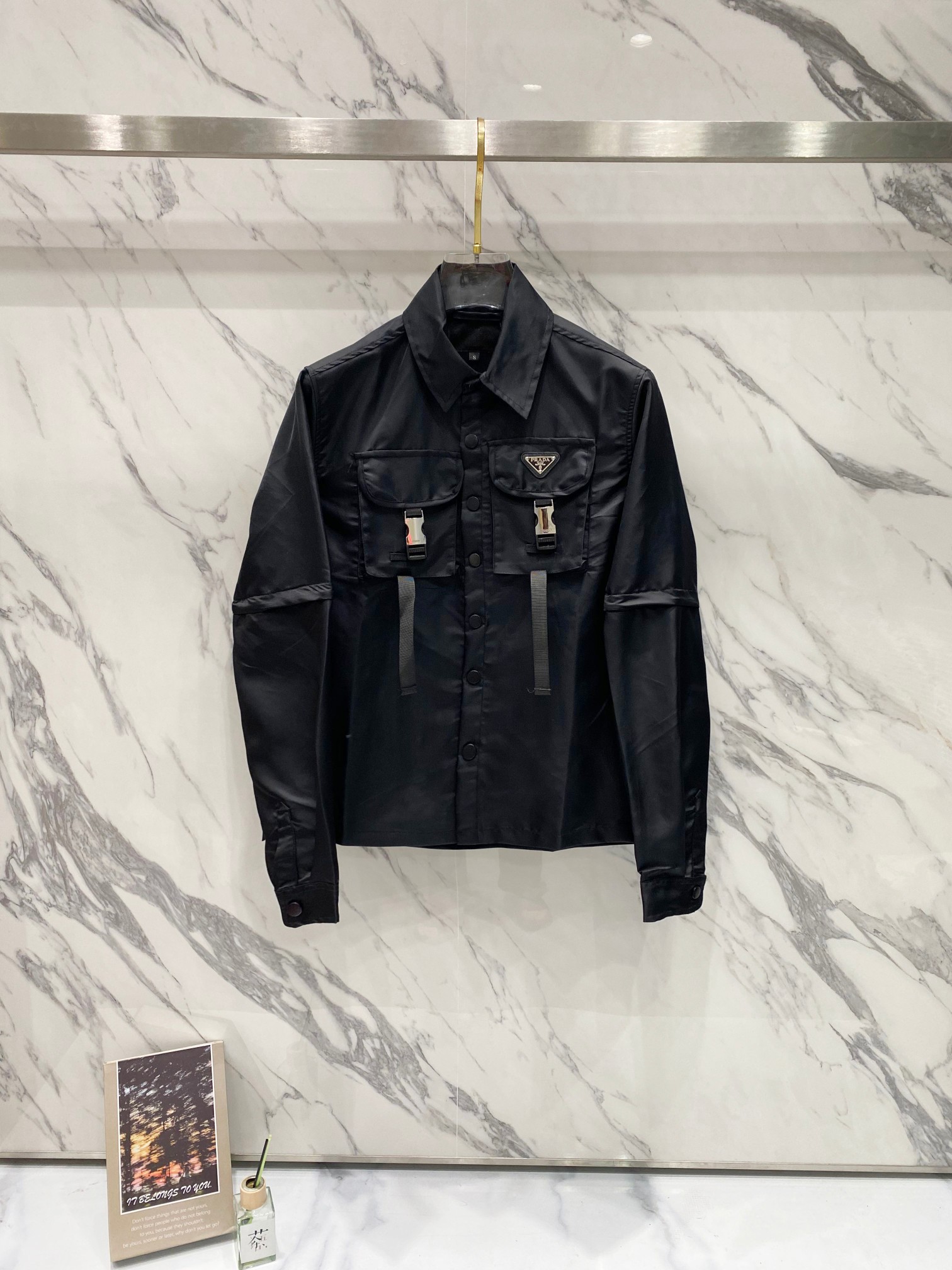 Prada Multi-Pocket Detachable Sleeve Nylon Shirt Jacket- Black