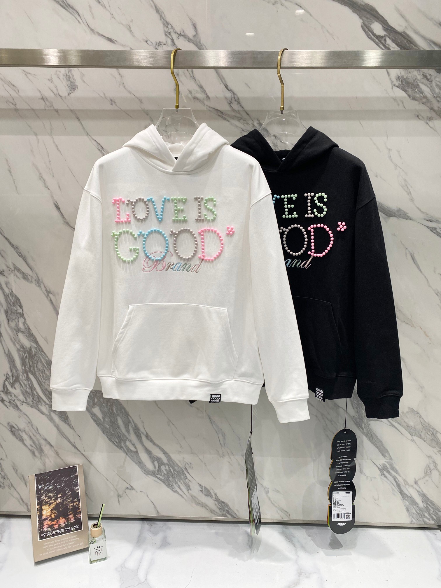 Love Is Good Brand Rainbow Pearl Hoodie, Embroidered Unisex Sweatshirt