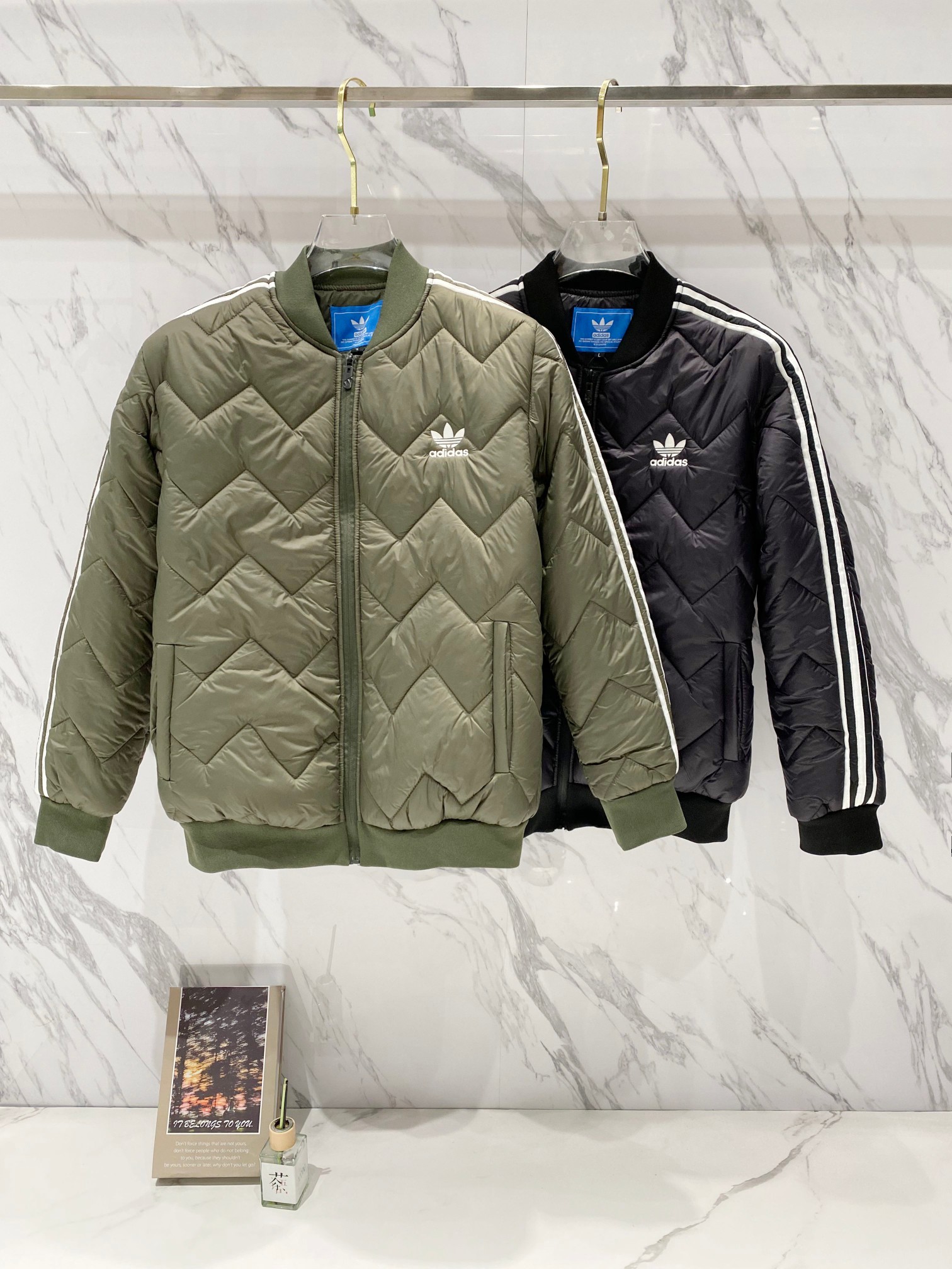 P170 Adidas阿迪达斯羽绒棉服男女秋冬季三叶草轻薄短款棉衣棒球服外套 颜色：绿色 黑色 尺码：M L XL XXL XXXL