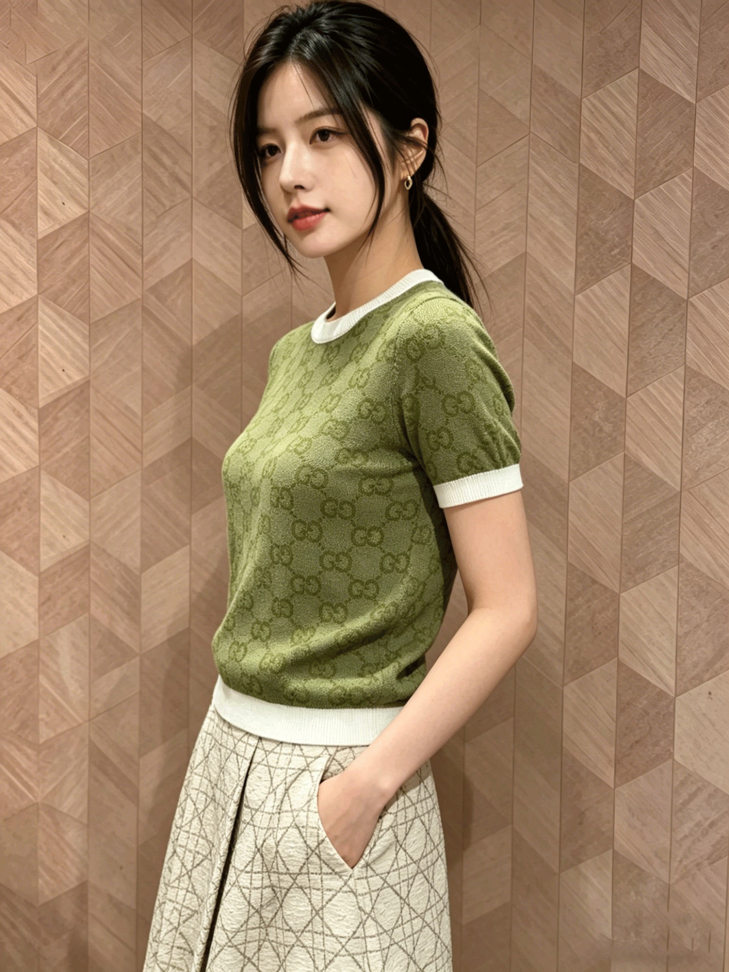 NO:802482,Gucc*26 New Knitted Round Neck Short Sleeves All-over Printed Double G Jacquard Low-key Showcases Status White-Edge Round Neck + Contrast Color Design on Cuffs Neat Tailoring Outline Elegant Shoulder and Neck Line Classic and Timeless Daily Wear Single or Layered All High-end Two Colors Ready Available in Sizes SML, Gucci, T-shirt,19860909Gucc*26新款针织圆领短袖满印双G提花 低调彰显身份白边圆领+袖口撞色设计 利落剪裁 勾勒优雅肩颈线 经典不过时 日常单穿或叠搭 皆是高级感 两色 现货发售尺码SML,,gucci,T-shirt,,Women's clothing