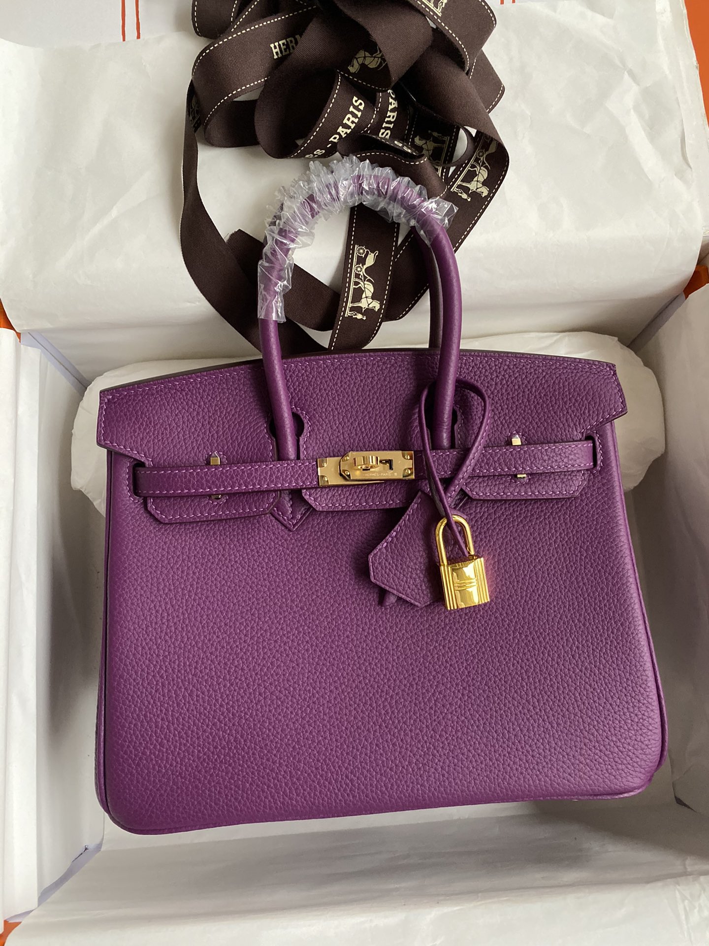 NO:699059,Half-hand birkin 25cm platinum, all-steel hardware, A-grade Togo leather, sea anemone purple, gold buckle wax thread, Hermes, hermes, Hermes,19860909半手birkin 25cm 铂金 全钢五金 A级Togo皮 海葵紫 金扣蜡线,爱马仕,hermes,Hermes,,Bag
