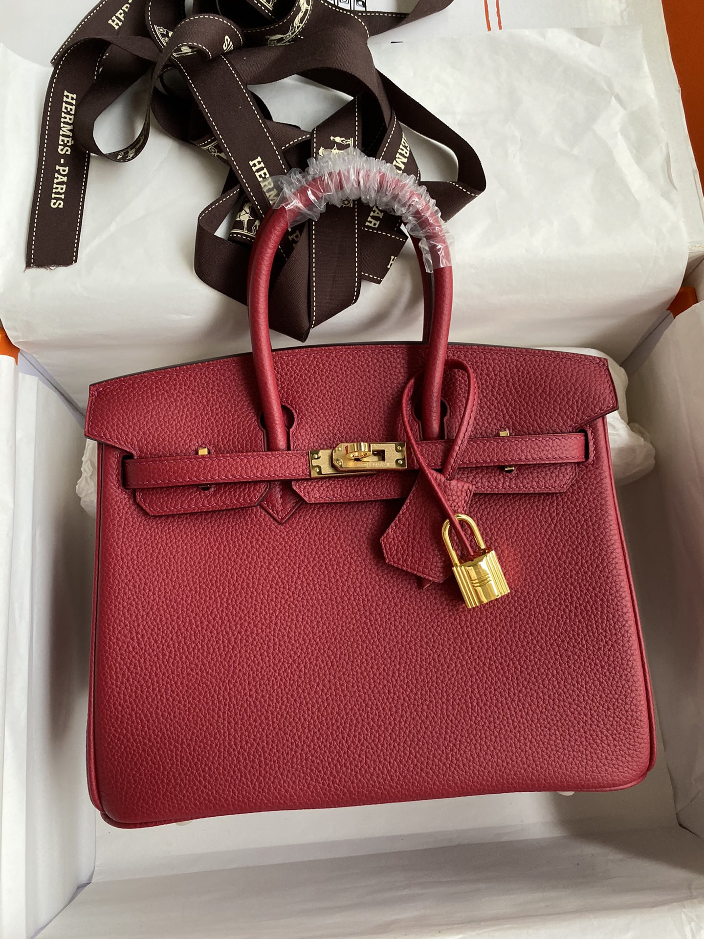 NO:699064,Half-hand birkin 25cm platinum, all steel hardware, grade A Togo leather, ruby ​​red, gold buckle wax thread, Hermes, hermes, Hermes,19860909半手birkin 25cm 铂金 全钢五金 A级Togo皮 宝石红 金扣蜡线,爱马仕,hermes,Hermes,,Bag