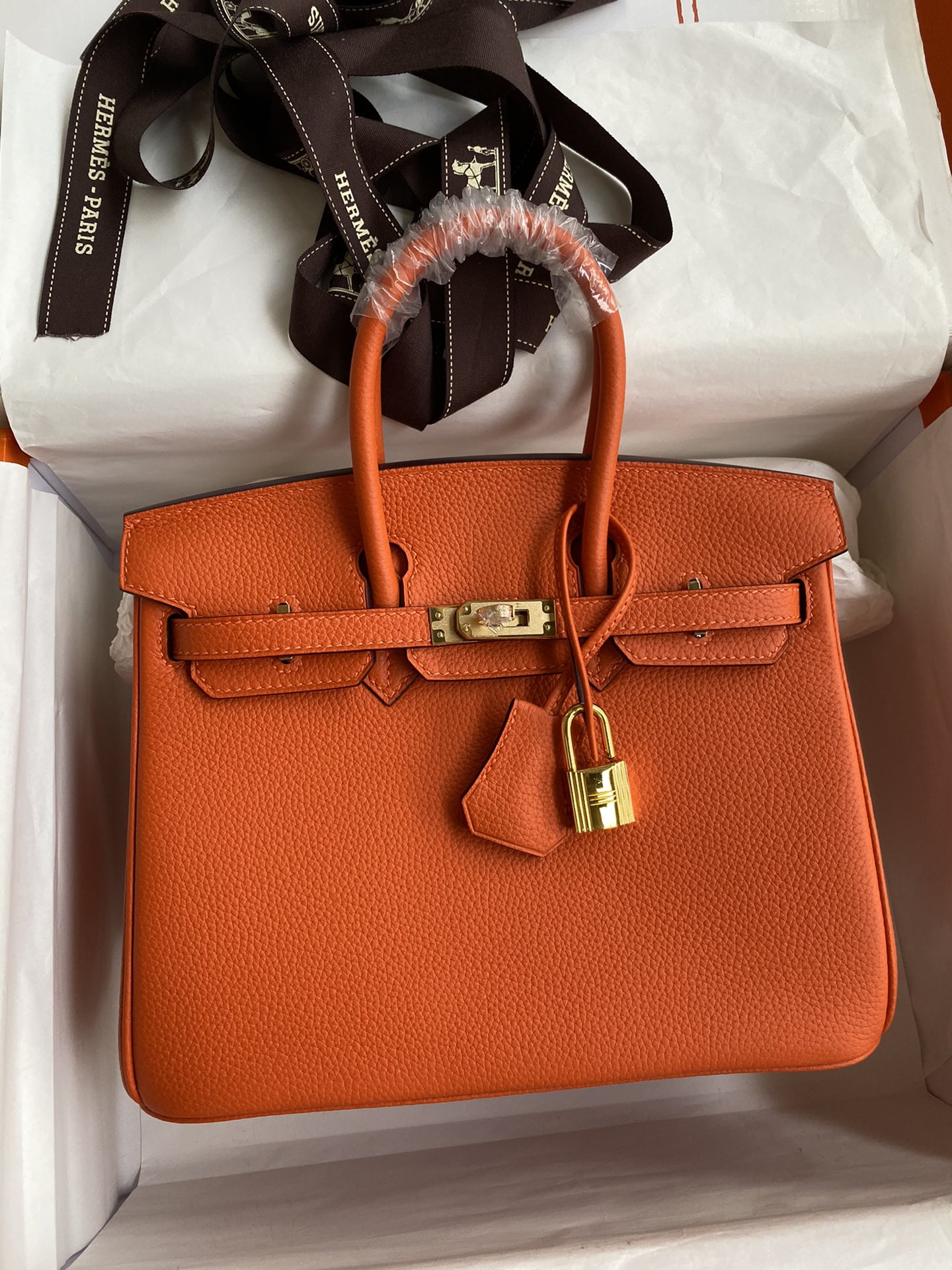 NO:699067,Half-hand birkin 25cm platinum all steel hardware A grade Togo leather orange gold buckle wax thread, Hermes, Hermes, Hermes,19860909半手birkin 25cm 铂金 全钢五金 A级Togo皮 橙色 金扣蜡线,爱马仕,hermes,Hermes,,Bag