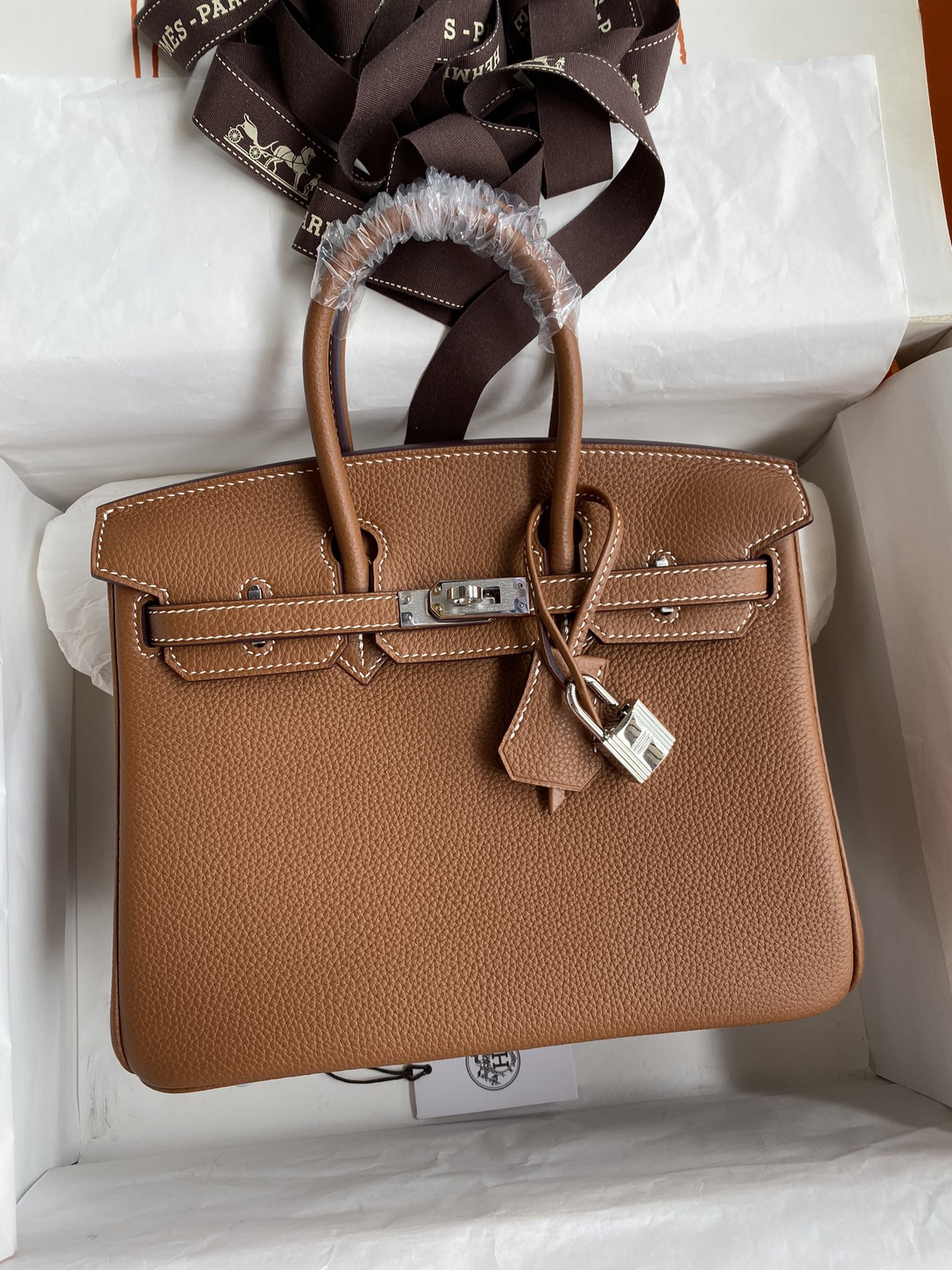 NO:699054,Half-hand birkin 25cm platinum, all steel hardware, A-grade Togo leather, golden brown, gold and silver buckle wax thread, Hermes, Hermes, Hermes,19860909半手birkin 25cm 铂金 全钢五金 A级Togo皮 金棕 金银扣蜡线,爱马仕,hermes,Hermes,,Bag